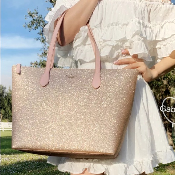 Kate Spade Joeley RoseGold Glitter Large Zip Tote - Picture 4 of 8